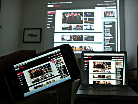 BBC iPlayer on mobile, PC and projector by Dan Taylor, Flickr