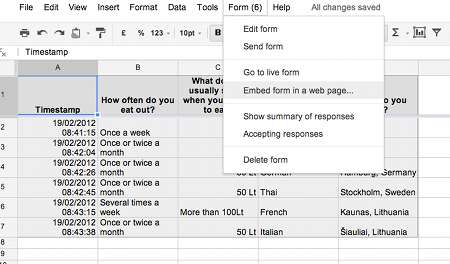 The form and the spreadsheet