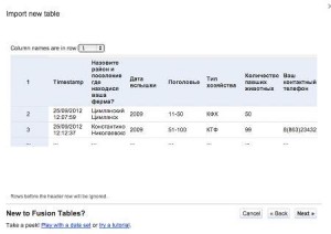 Google Fusion Tables import example