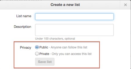 Twitter list privacy options