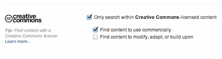 Flickr advanced search Creative Commons options