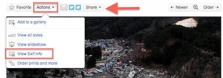 Flickr view EXIF information from the Action menu