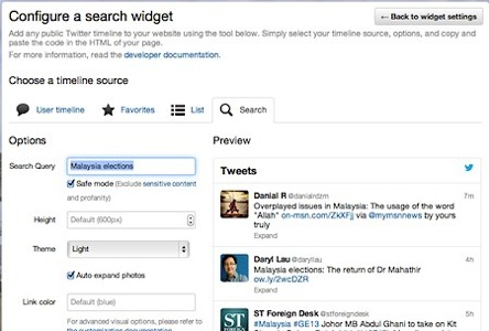 Twitter search widget
